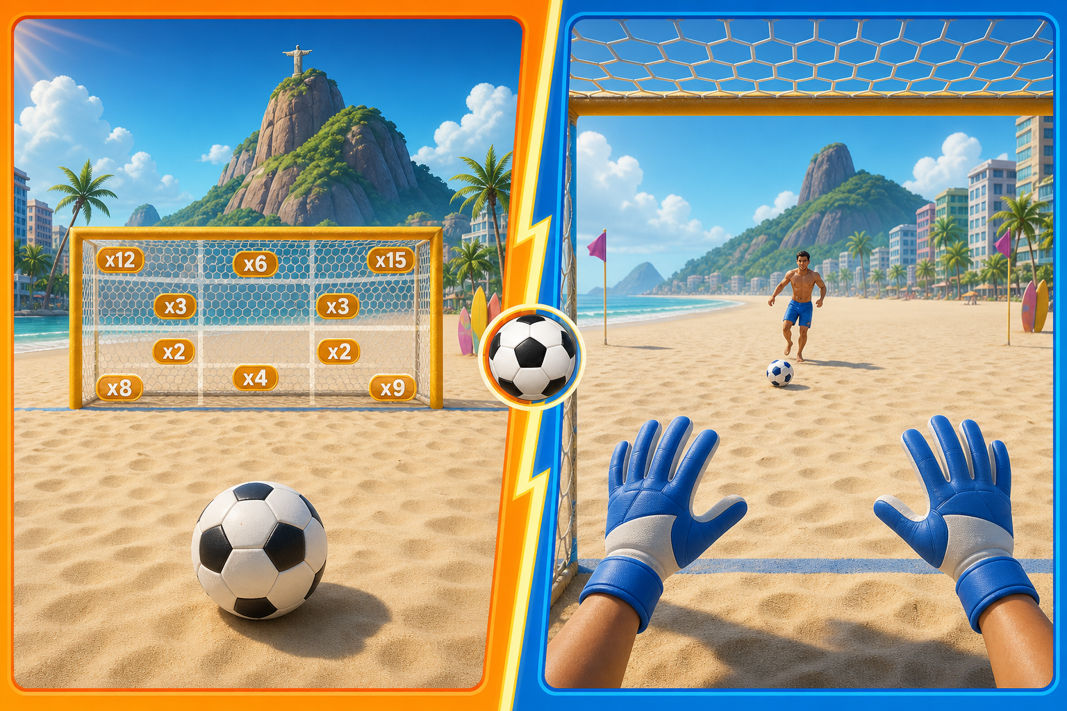 Modo kicker vs. modo goleiro no Penalty Duel — comparação de perspectivas
